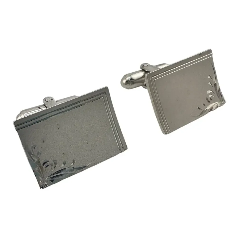 Vintage Retro Anson Etched Cufflinks Silver Tone Classy Mens Accessory .75x.5”